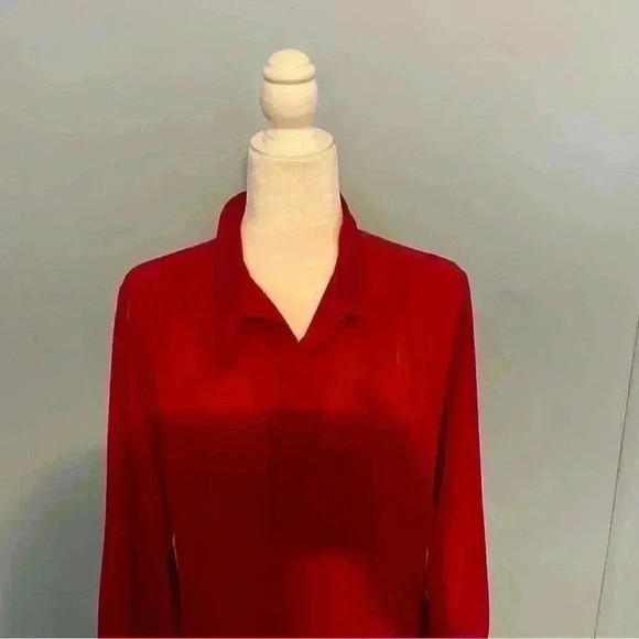Vintage Pendleton Sophisticates Red Polyester Top Ruched Button Neck Blouse 10 - Picture 8 of 11